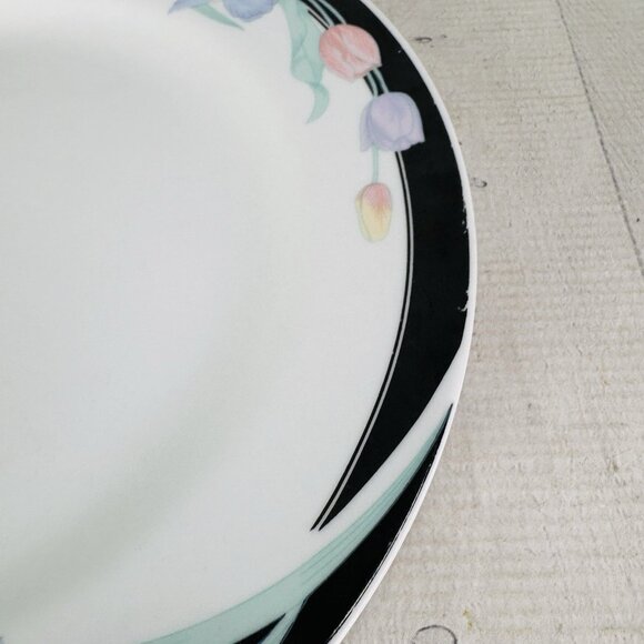 Excel CARAVEL Pink Purple Floral Iris Tulips Black Border Dinner Plates Set of 4 - Picture 16 of 16